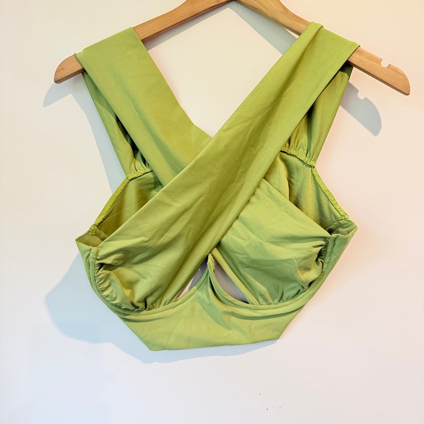 SHEIN Light Green Criss-Cross Halter Crop Top – Trendy, Size L