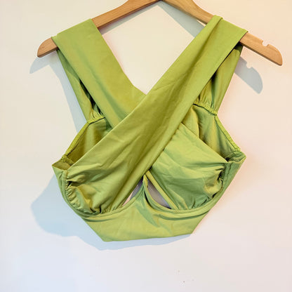 SHEIN Light Green Criss-Cross Halter Crop Top – Trendy, Size L