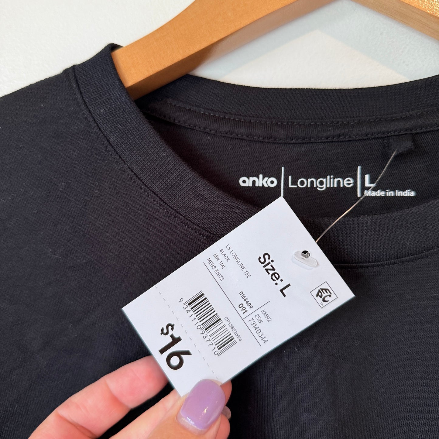 Anko Longline Black Long Sleeve Tee – Size L