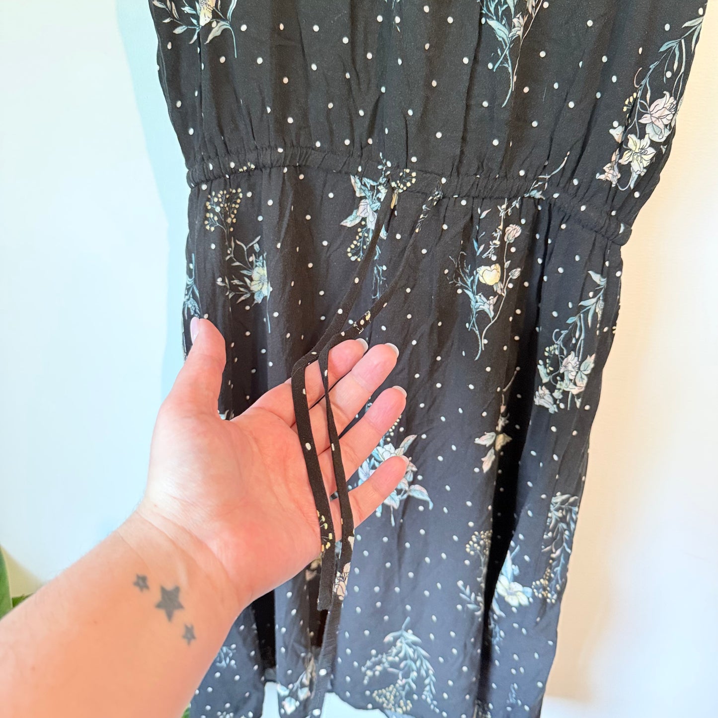 Katies Black Floral & Polka Dot Viscose Dress – Size 8