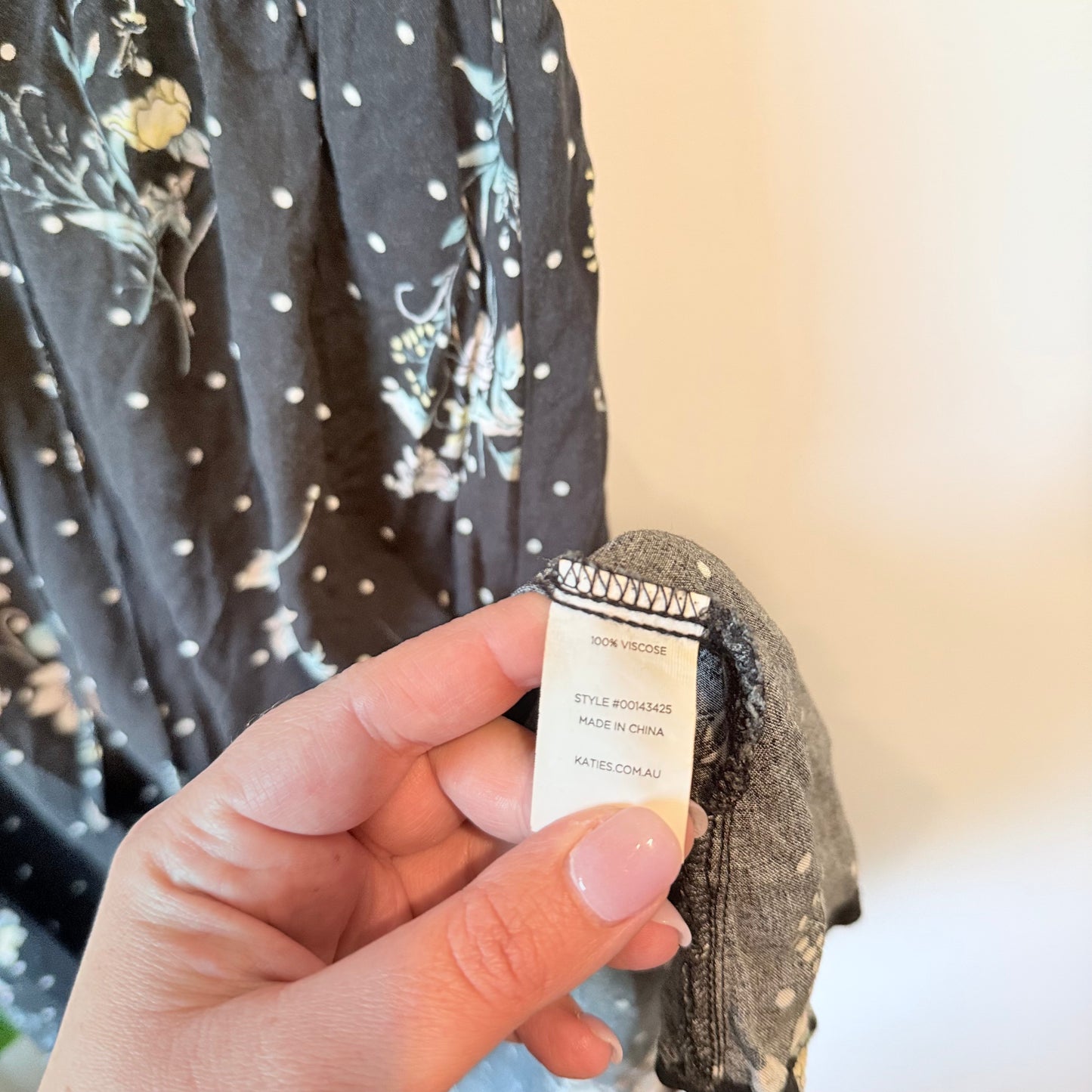 Katies Black Floral & Polka Dot Viscose Dress – Size 8