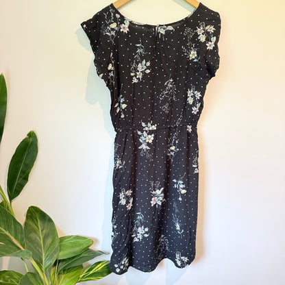 Katies Black Floral & Polka Dot Viscose Dress – Size 8