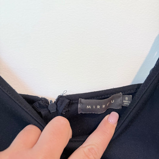 Mirrou Fit & Flare Dress – Dark Top & Floral Skirt Combo, Size 8