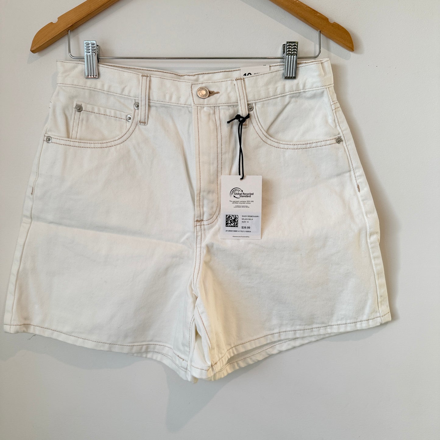 Glassons High Rise A-Line Denim Shorts (Milk) Size 10