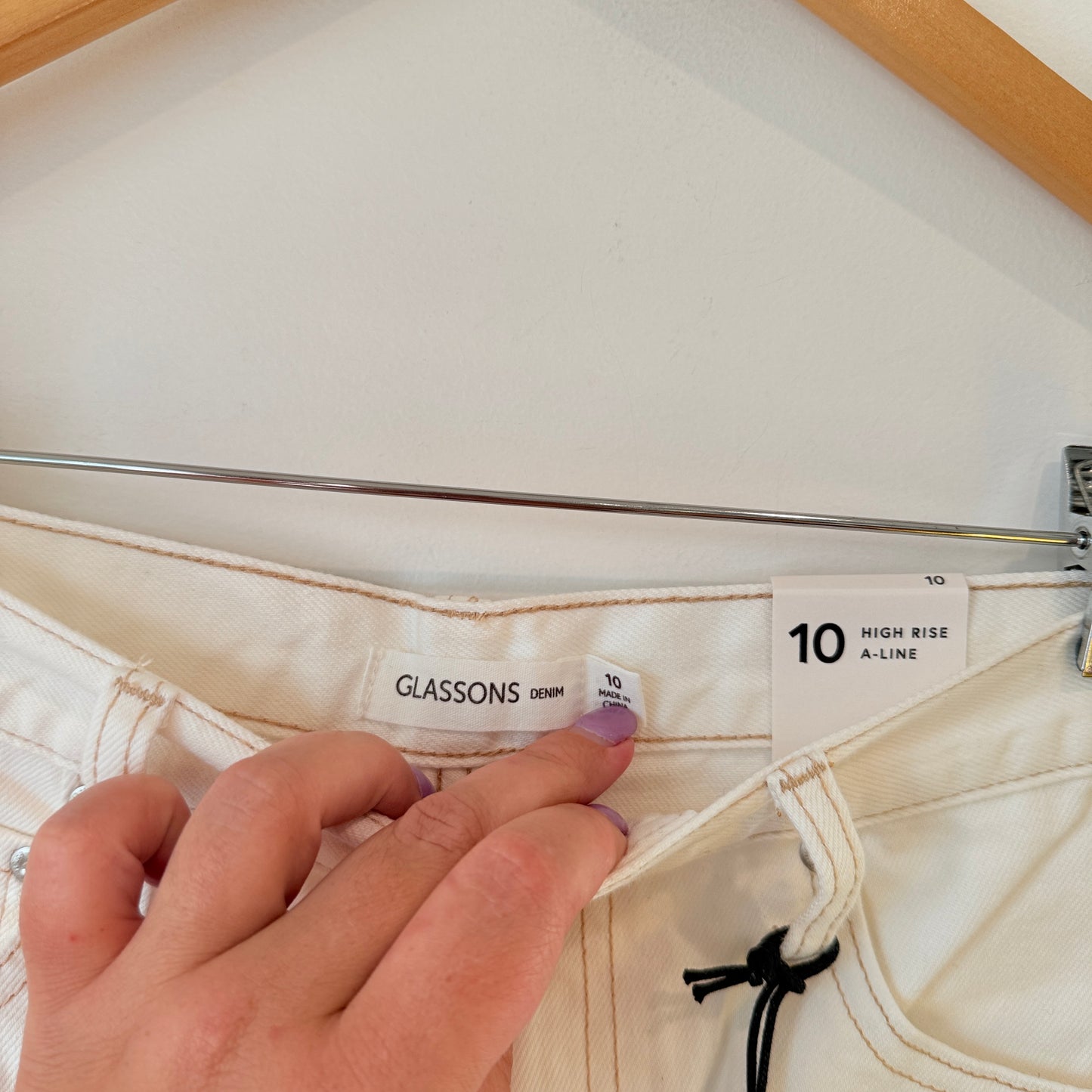 Glassons High Rise A-Line Denim Shorts (Milk) Size 10