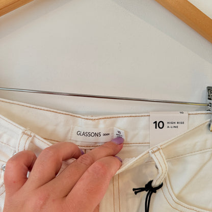 Glassons High Rise A-Line Denim Shorts (Milk) Size 10