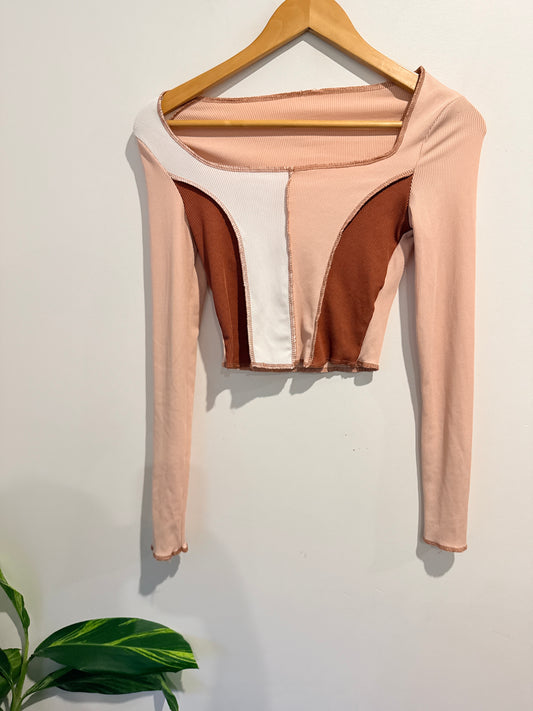 Shein Size XS Color-Block Seam Front Crop Top