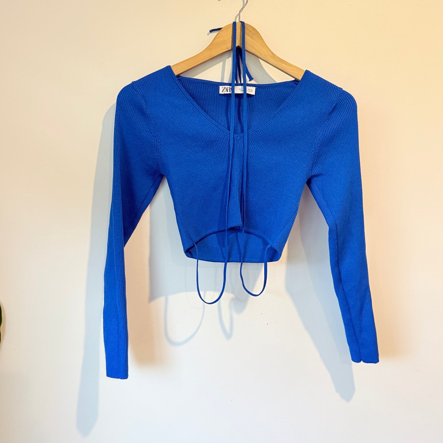 Zara Size L Ribbed Crop Top with Ties