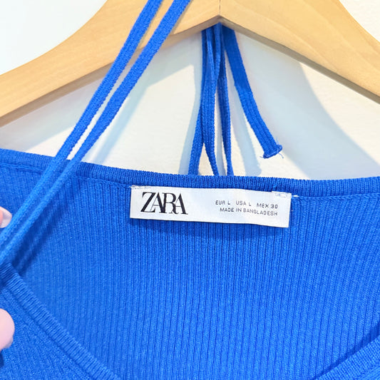 Zara Size L Ribbed Crop Top with Ties