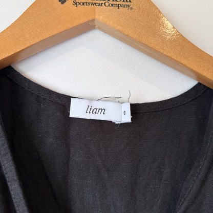 Liam (NZ Made) Size 6 Black Linen Dress