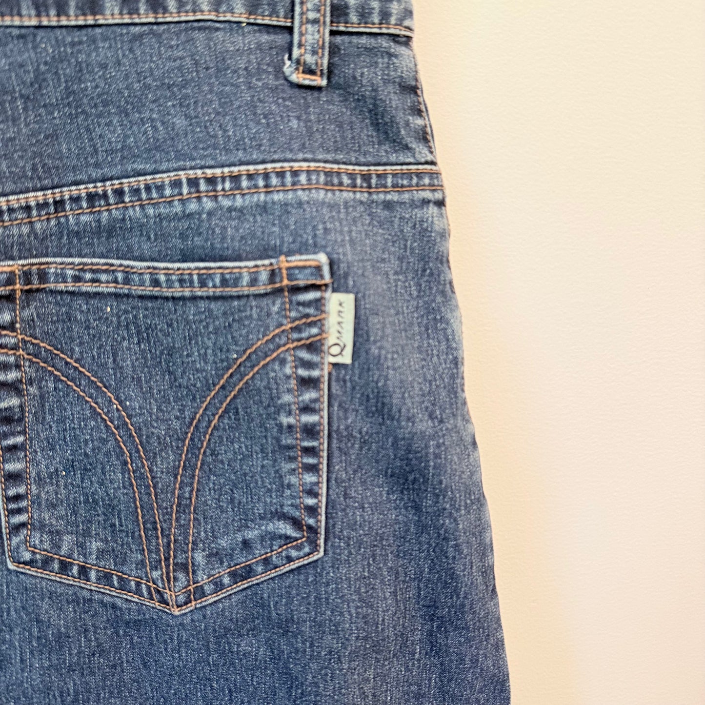 Qmark Size L 100% Cotton Frayed Hem Denim Skirt