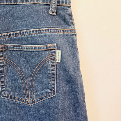 Qmark Size L 100% Cotton Frayed Hem Denim Skirt