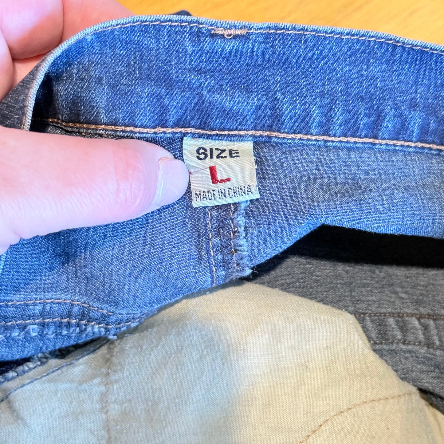 Qmark Size L 100% Cotton Frayed Hem Denim Skirt