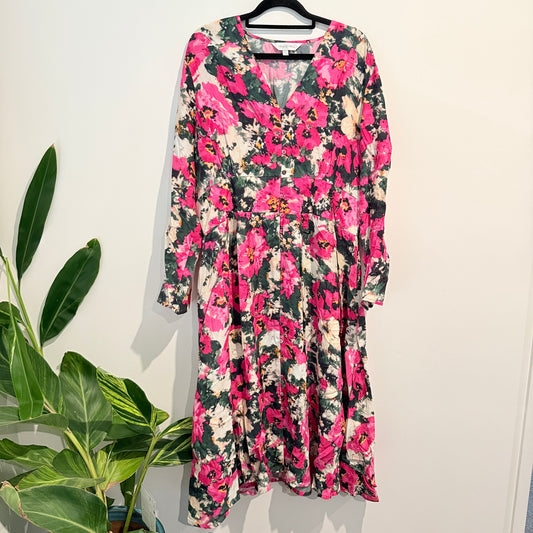 Grace Hill Size 16 Floral V-Neck Viscose Tiered Maxi Dress