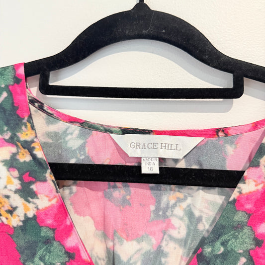 Grace Hill Size 16 Floral V-Neck Viscose Tiered Maxi Dress