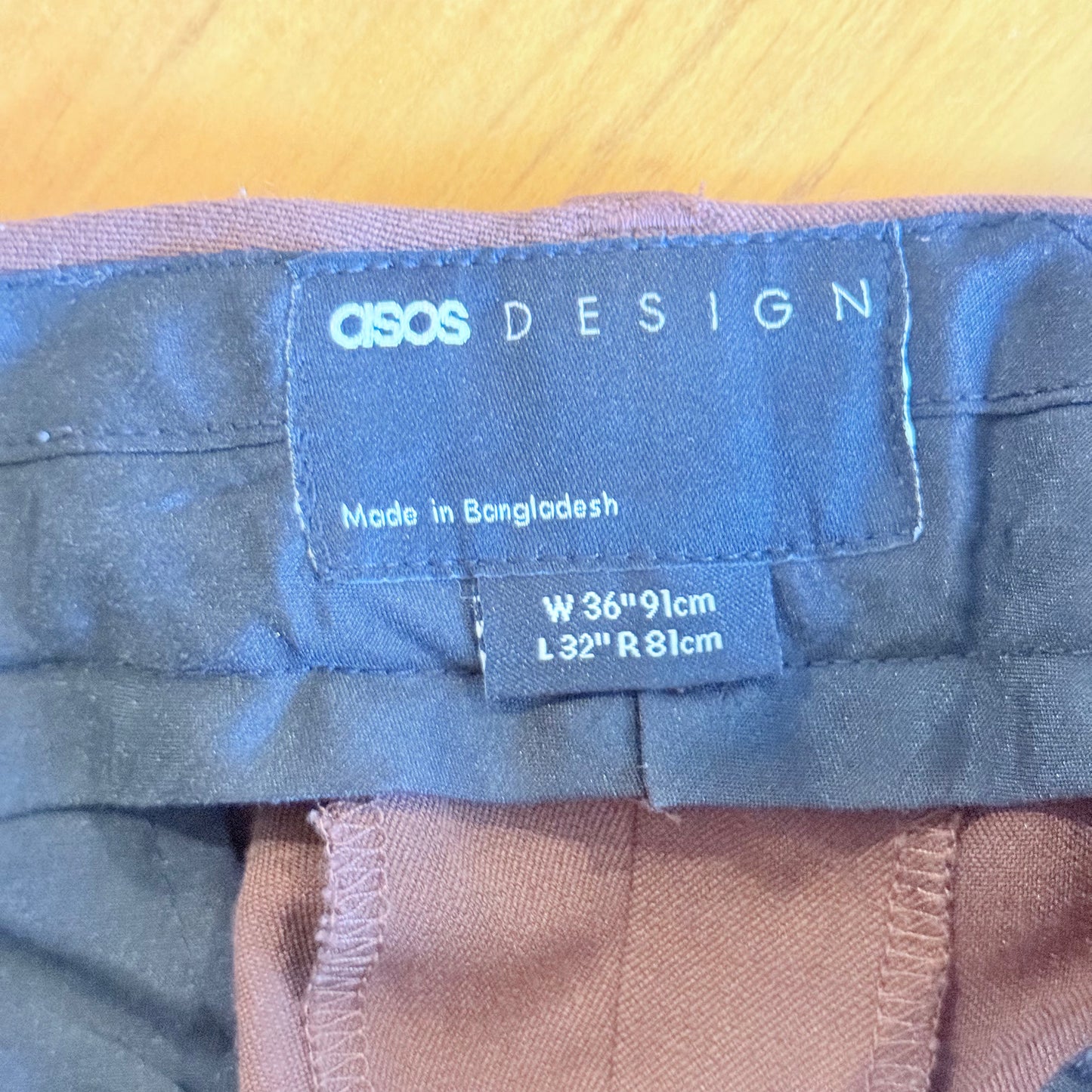 ASOS W36 L32 Mens Brown Trousers