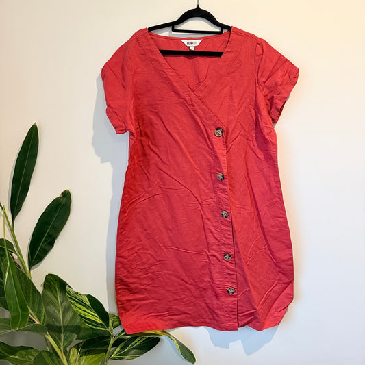 Eurodit Size 44 Sunset Coral Linen Blend Button Dress