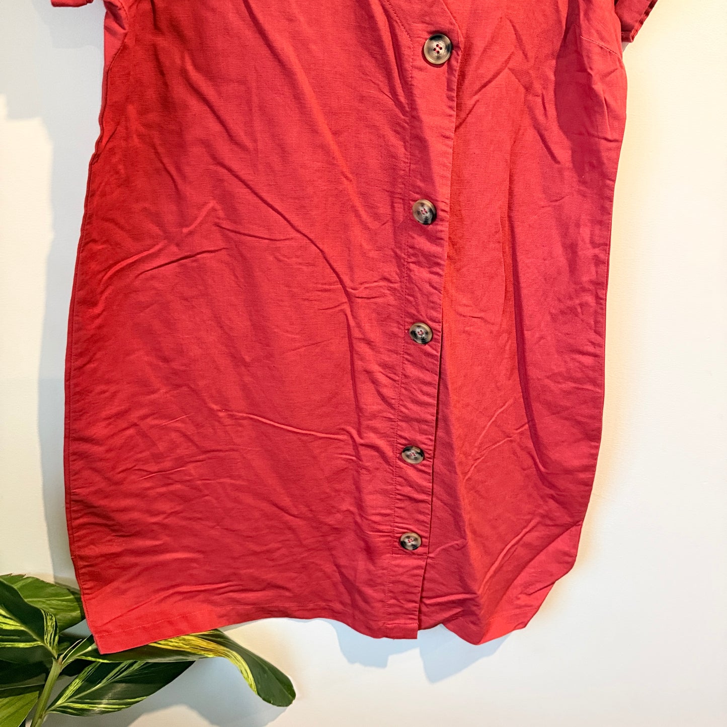 Eurodit Size 44 Sunset Coral Linen Blend Button Dress