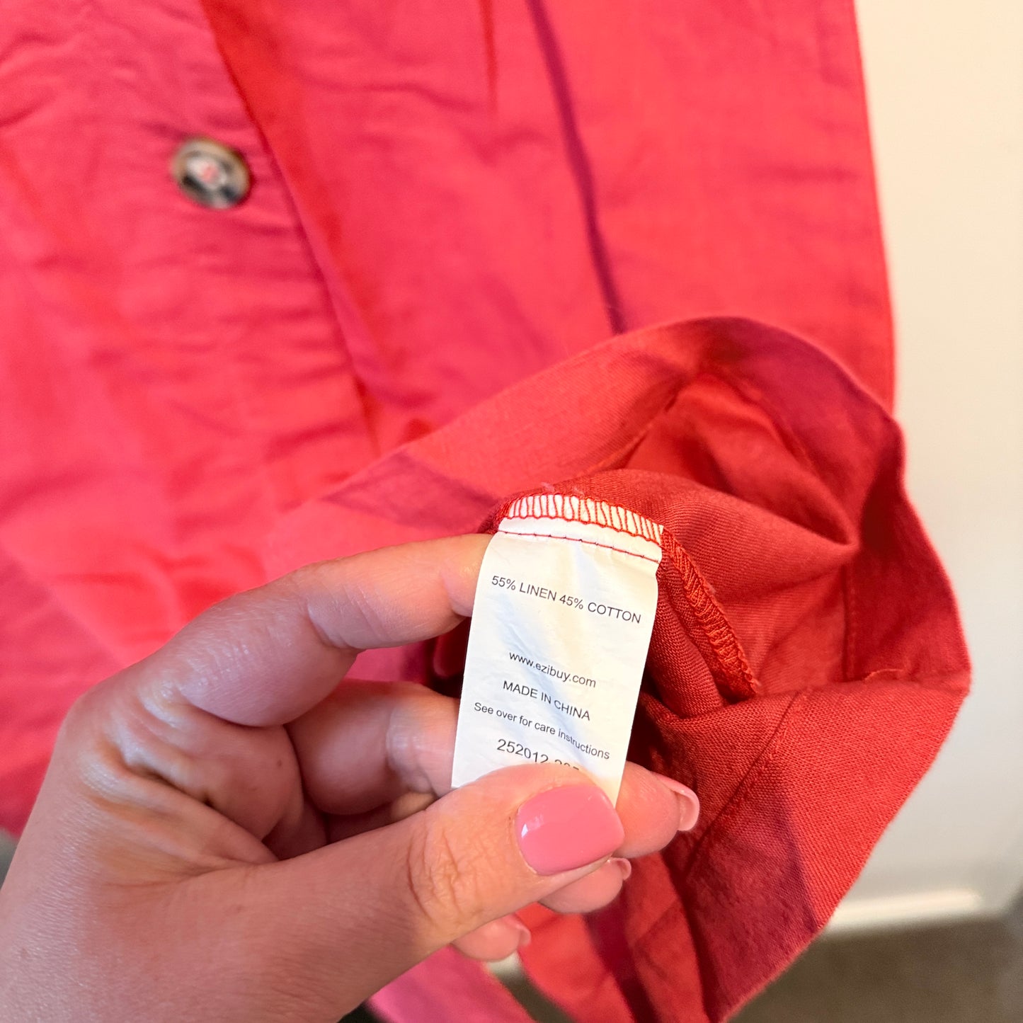 Eurodit Size 44 Sunset Coral Linen Blend Button Dress