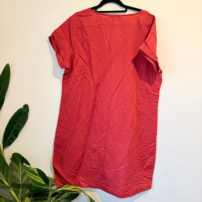 Eurodit Size 44 Sunset Coral Linen Blend Button Dress