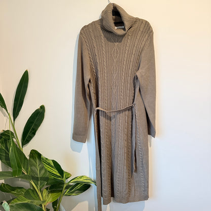 Eurodit Size 44 Beige Cable Knit Turtleneck Sweater Dress