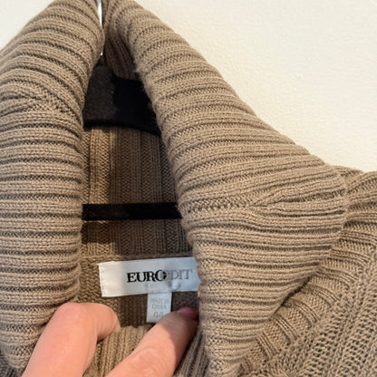 Eurodit Size 44 Beige Cable Knit Turtleneck Sweater Dress