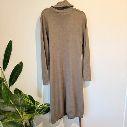 Eurodit Size 44 Beige Cable Knit Turtleneck Sweater Dress