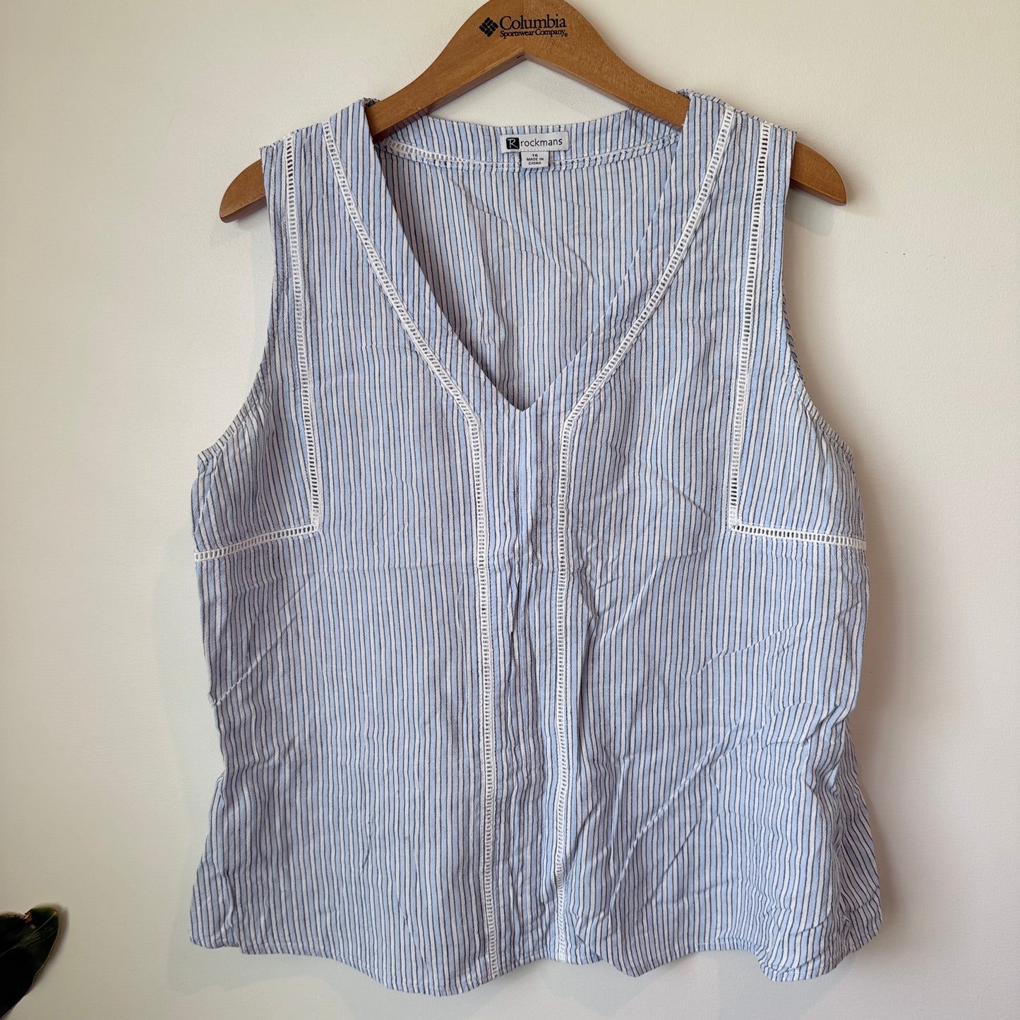 Rockmans Size 16 Striped Linen Blend Sleeveless Top