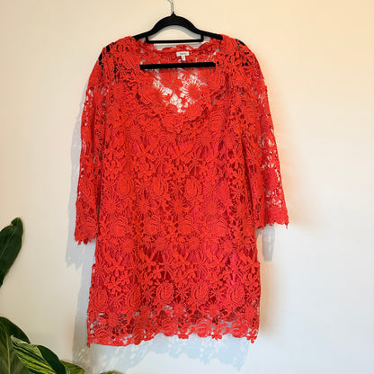 Heine Size 44 Red Lace Shift Dress