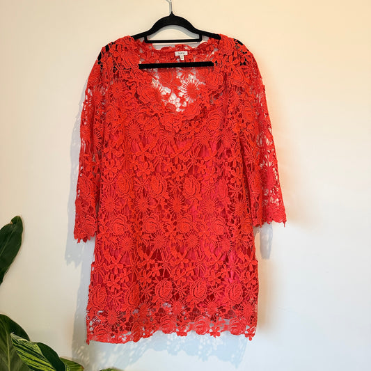 Heine Size 44 Red Lace Shift Dress