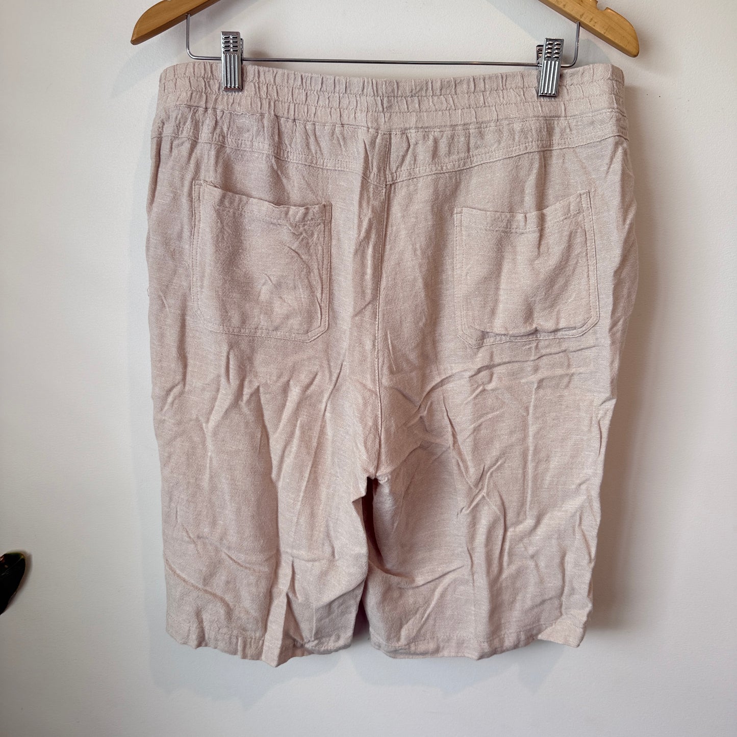 W.Lane Size 14 Beige Linen-Blend Drawstring Shorts