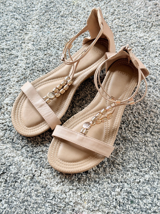 Novo Nude Sandals Size 7 Beaded Detail Ankle Strap Flat