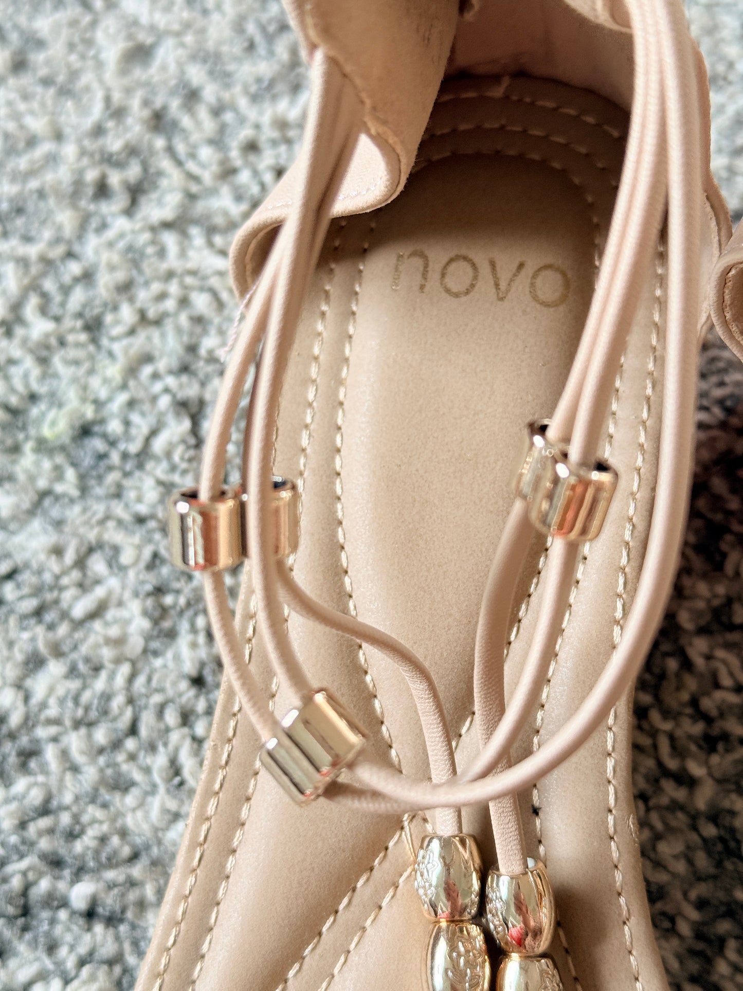 Novo Nude Sandals Size 7 Beaded Detail Ankle Strap Flat