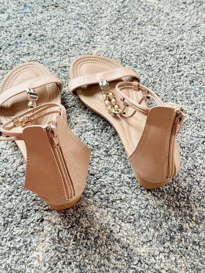Novo Nude Sandals Size 7 Beaded Detail Ankle Strap Flat