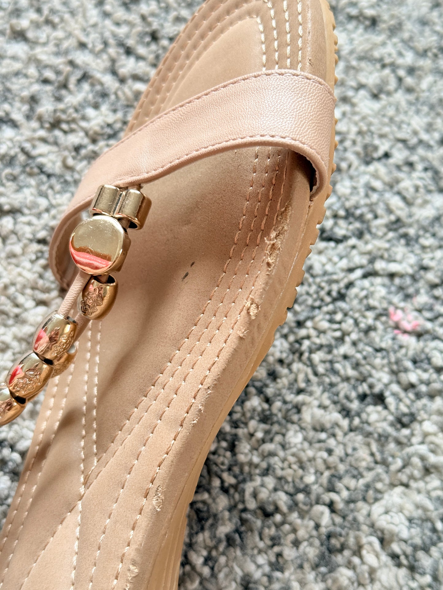 Novo Nude Sandals Size 7 Beaded Detail Ankle Strap Flat