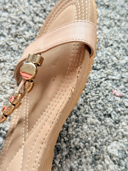 Novo Nude Sandals Size 7 Beaded Detail Ankle Strap Flat
