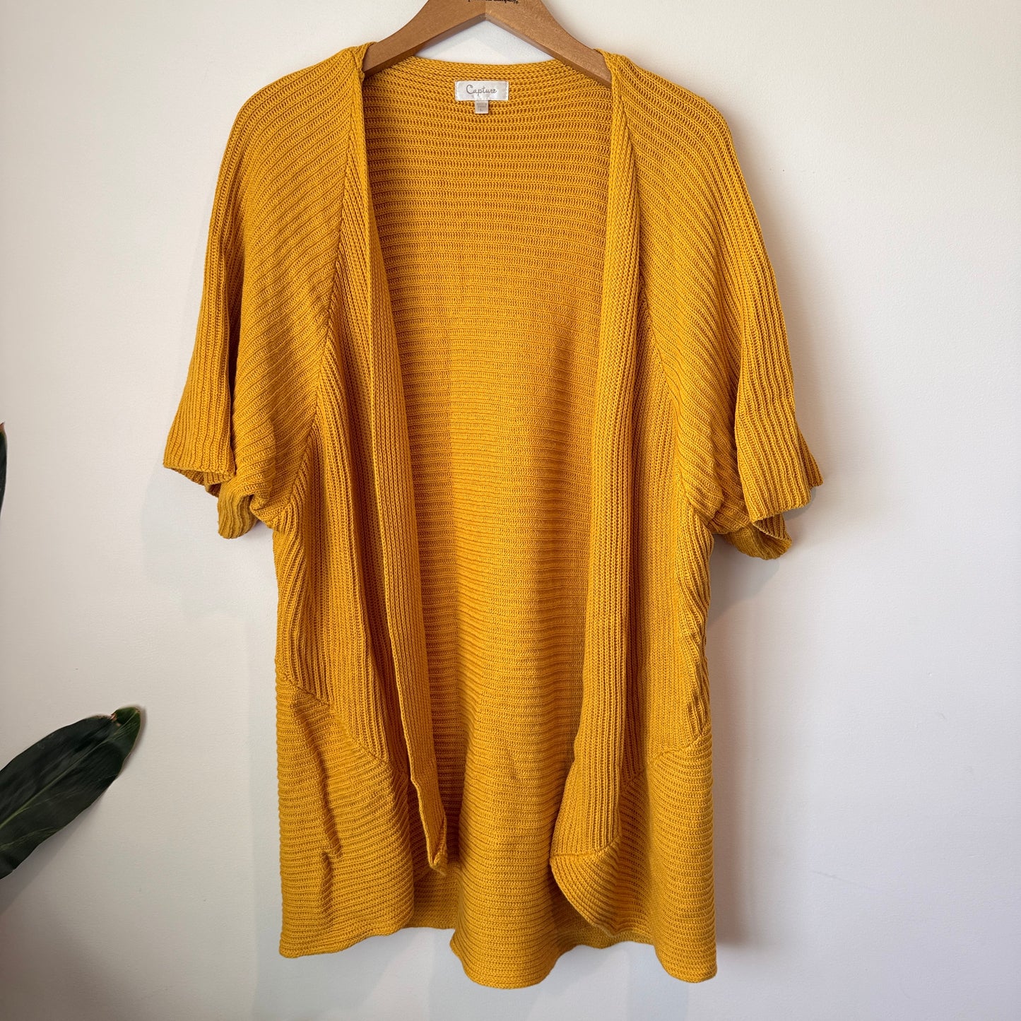 Capture Size L Mustard Yellow Open-Front Knit Cardigan