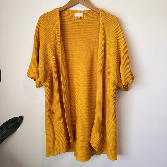 Capture Size L Mustard Yellow Open-Front Knit Cardigan