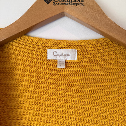 Capture Size L Mustard Yellow Open-Front Knit Cardigan