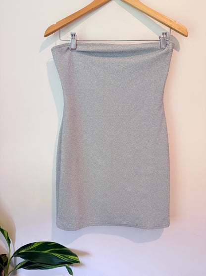 GLASSONS Silver Strapless Dress Size 8