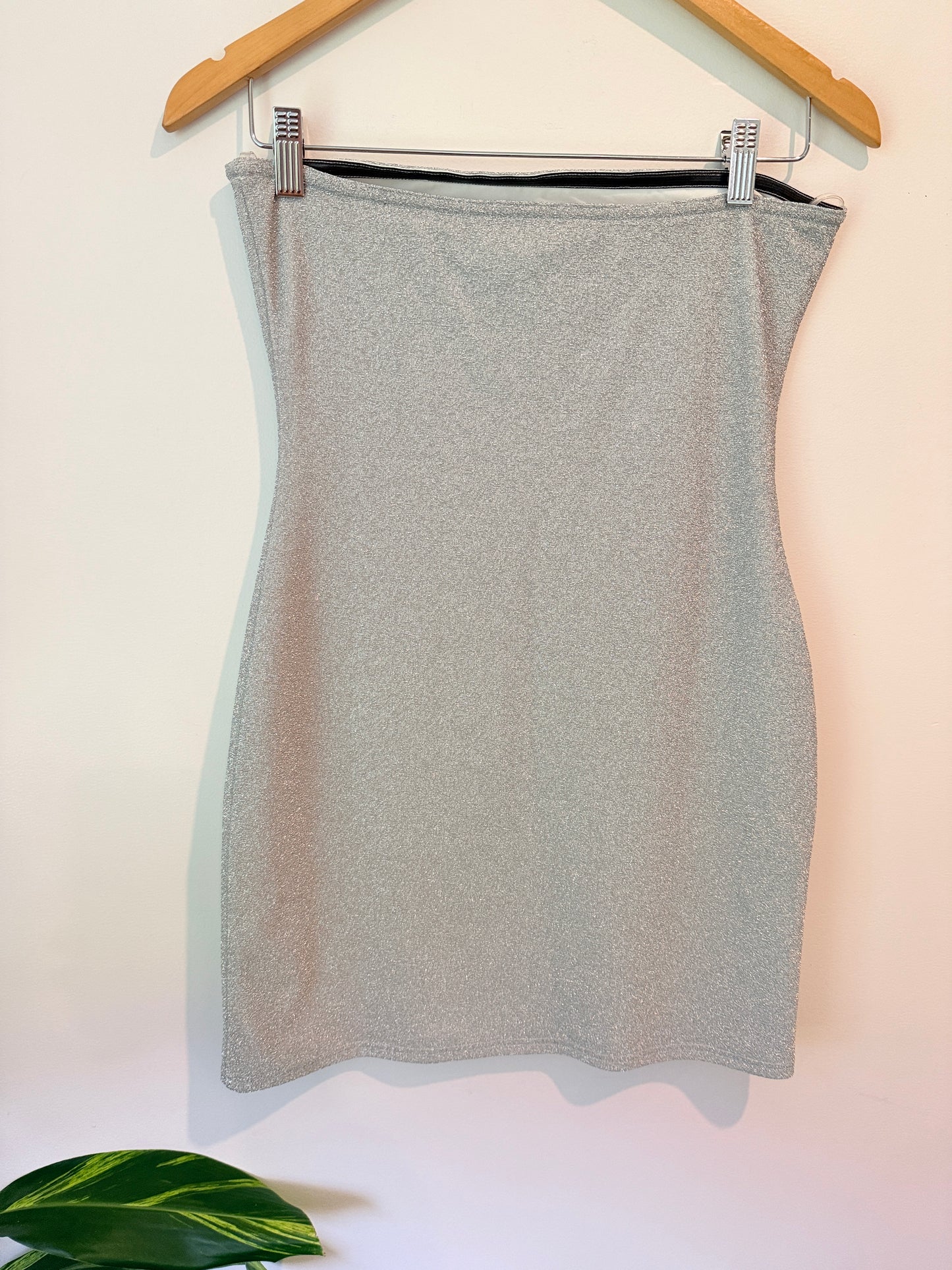 GLASSONS Silver Strapless Dress Size 8