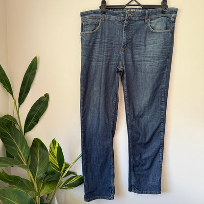 Chisel Size 38 Dark Blue Faded Effect Men’s Denim Jeans (missing button)