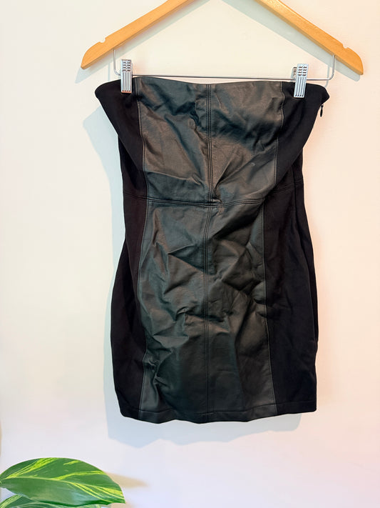GLASSONS Black Strapless Faux Leather Dress Size 10