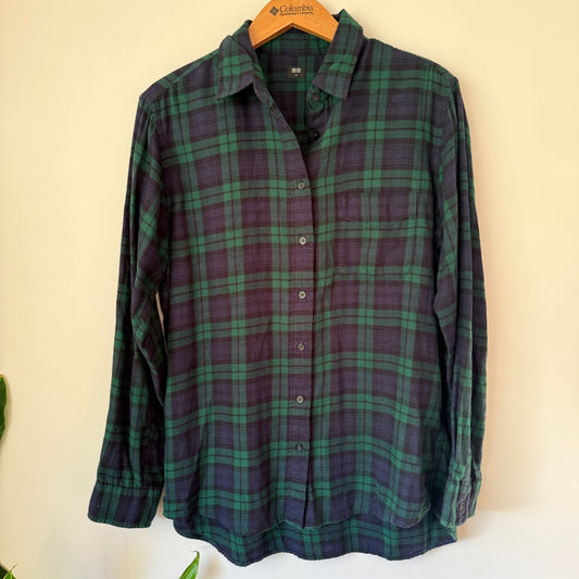 Uniqlo Size M Green Blue Checkered Flannel Shirt