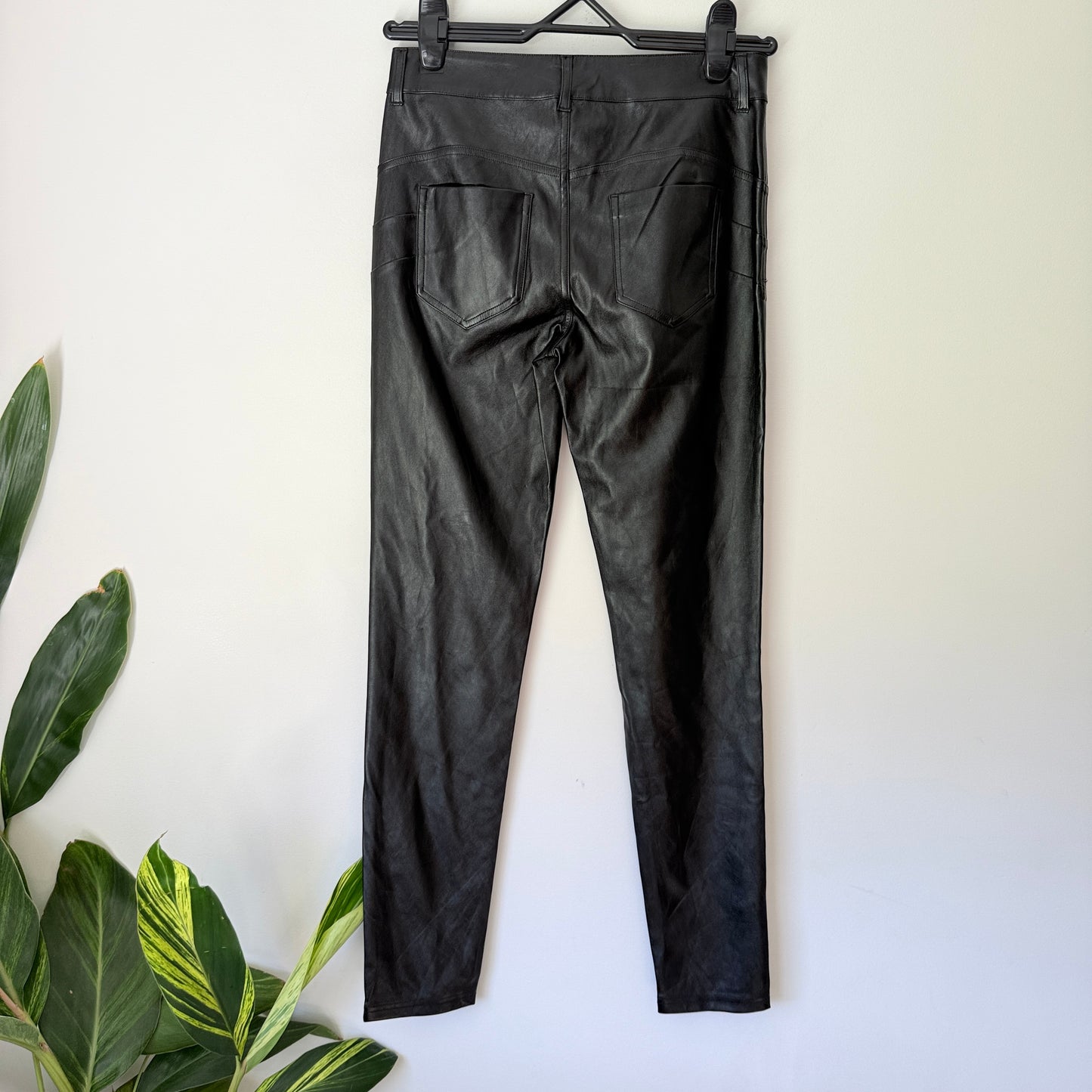 Calzedonia Size S Black High-Waisted Leather Look Pants