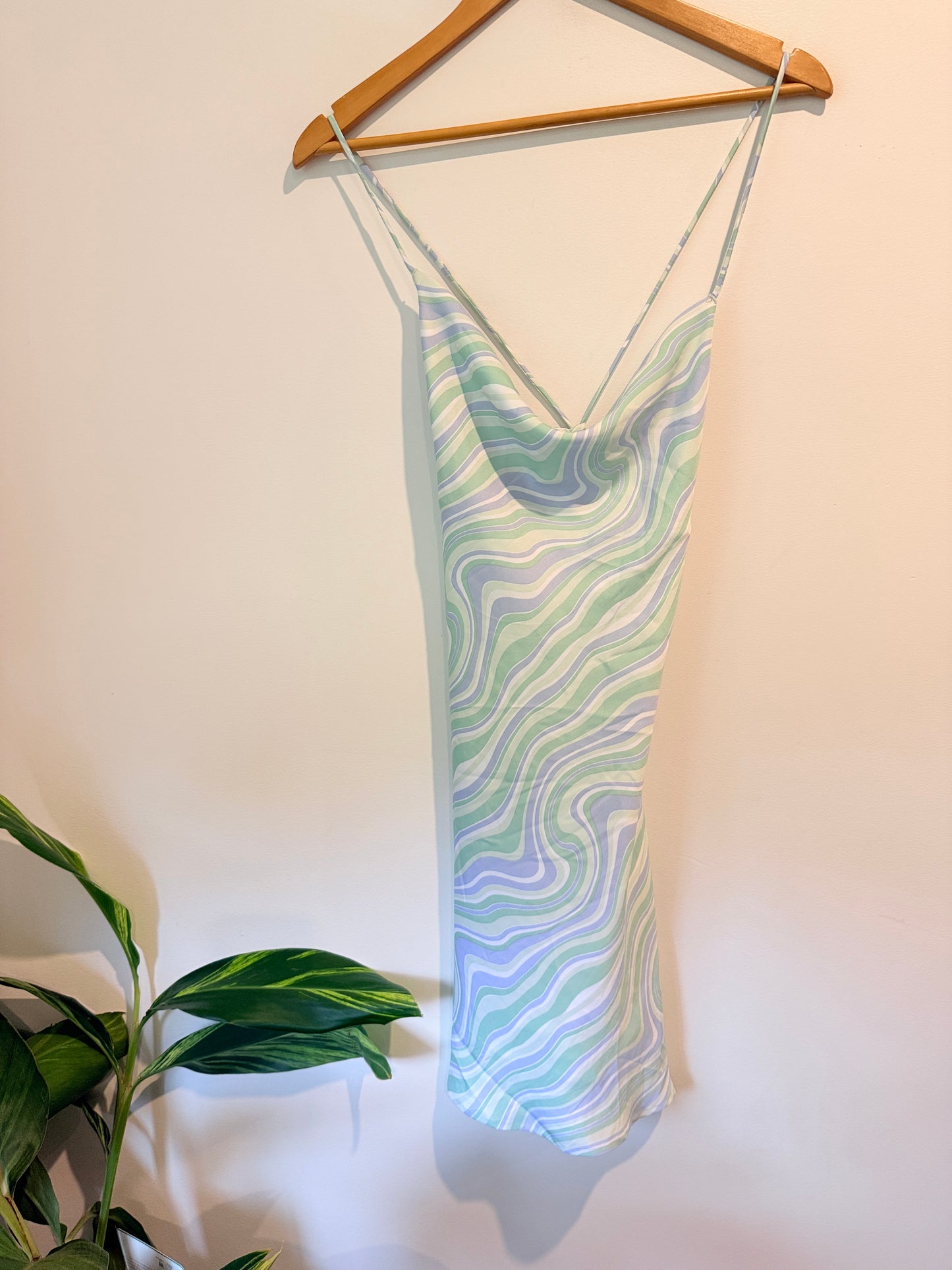 GLASSONS Green Blue Abstract Slip Dress Size 10