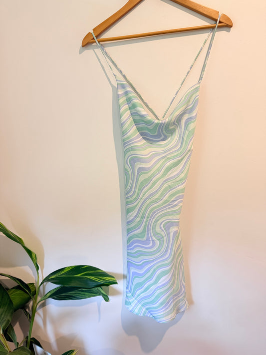 GLASSONS Green Blue Abstract Slip Dress Size 10