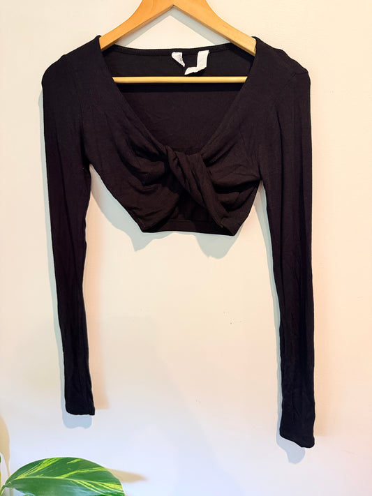 GLASSONS Black Twist Front Long Sleeve Crop Top Size M