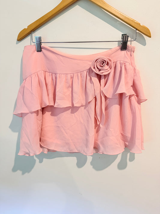 GLASSONS Pink Ruffle Mini Skirt with Rosette Detail Size 10