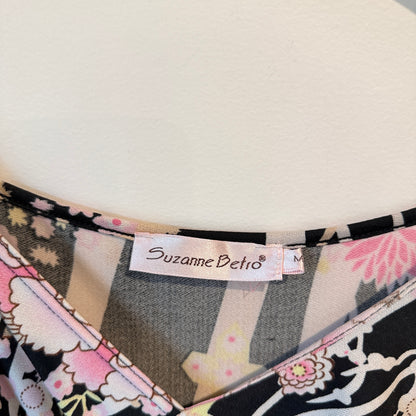 Suzanne Betro Size M Black Floral Print Spaghetti Strap Mini Dress